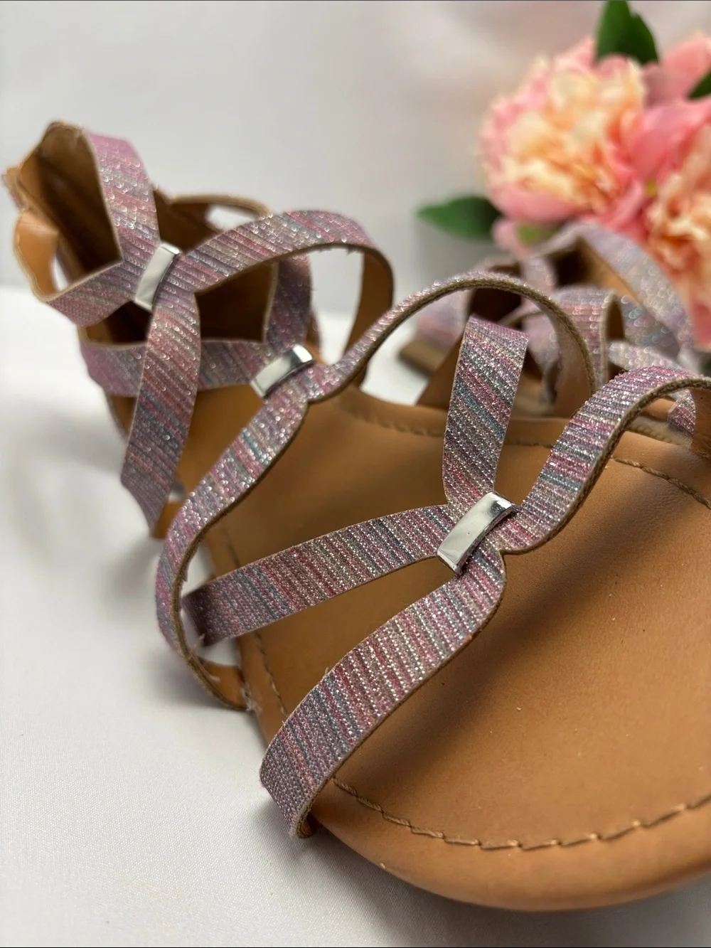 SO Girls 5 Pink/Purple/Blue Glitter Strappy Gladiator Sandals #477